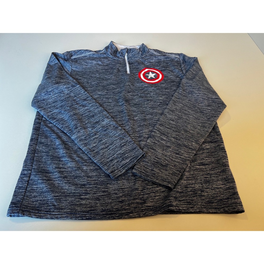 Marvel Captain America Pullover 1/4 Zip Gray Heather Mens Medium‎ M 38/40